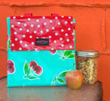 Oilcloth Insulated Lunch Bag - Turquoise Cherry