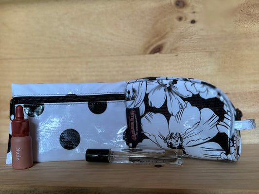 Black Chantilly Oilcloth with Confetti Combination  Set - Mini Cosmetic Bag & Small Pouch