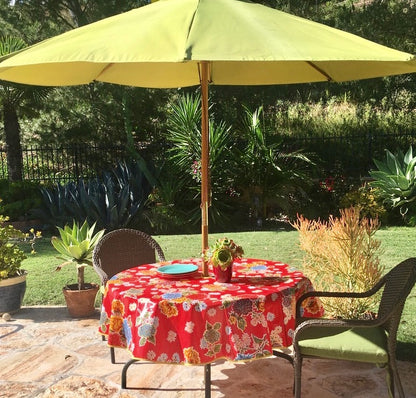 Round Red Mums Oilcloth Tablecloths