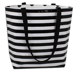 Reversible Oilcloth Totebag - Black and White Stripes with Black and Silver Confetti - Two Sizes