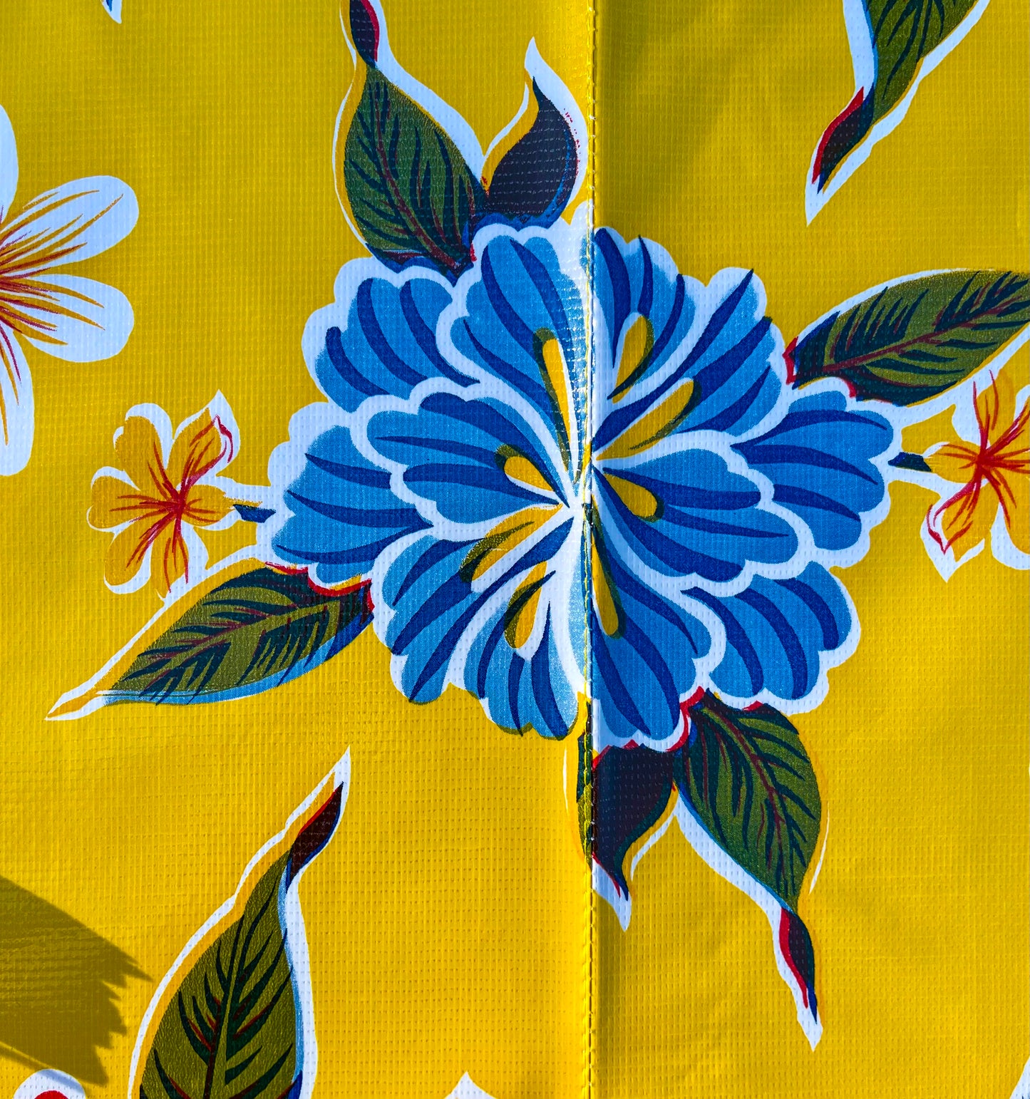 60" x 60" Square Yellow Hibiscus Oilcloth Tablecloth