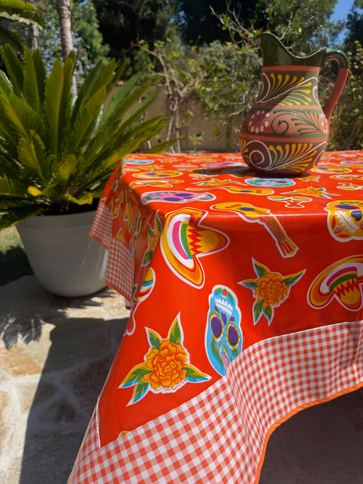 Orange Skulls Oilcloth Tablecloths
