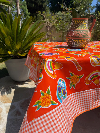 Orange Skulls Oilcloth Tablecloths