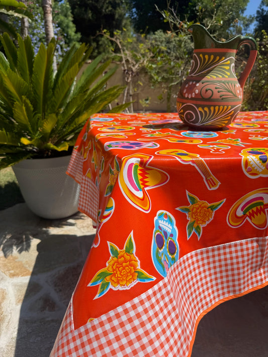 Orange Skulls Oilcloth Tablecloths