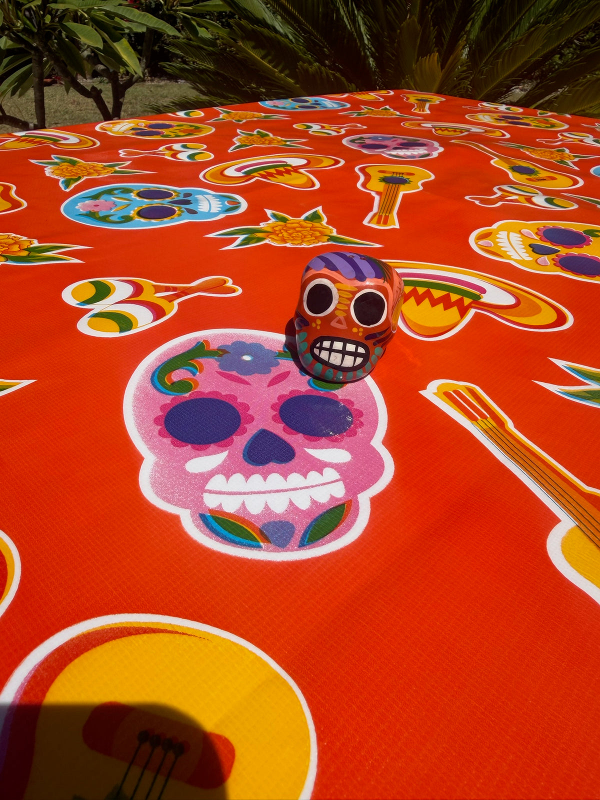 Orange Skulls Oilcloth Tablecloths