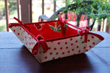 Reversible Oilcloth Basket in Red on White Polka Dot and Red Cherry