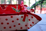 Reversible Oilcloth Basket in Red on White Polka Dot and Red Cherry