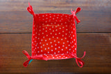 Reversible Oilcloth Basket in Turquoise Cherry and White on Red Polka Dot