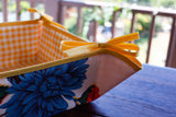 Reversible Oilcloth Basket in White Mums and Yellow Gingham