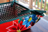 Reversible Oilcloth Basket in Red Vintage Christmas and Green Gingham
