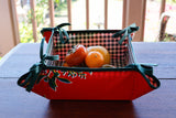 Reversible Oilcloth Basket in Red Vintage Christmas and Green Gingham