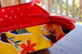 Reversible Oilcloth Basket in Yellow Hibiscus and White on Red Polka Dot