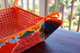 Reversible Oilcloth Basket in Orange Hibiscus and Orange Gingham