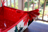 Reversible Oilcloth Basket in White Vintage Christmas and White on Red Polka Dot