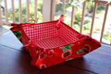 Reversible Oilcloth Basket in Red Cherry and Red Gingham