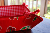 Reversible Oilcloth Basket in Red Cherry and Red Gingham