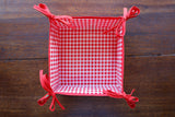 Reversible Oilcloth Basket in Red Cherry and Red Gingham