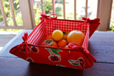 Reversible Oilcloth Basket in Red Cherry and Red Gingham