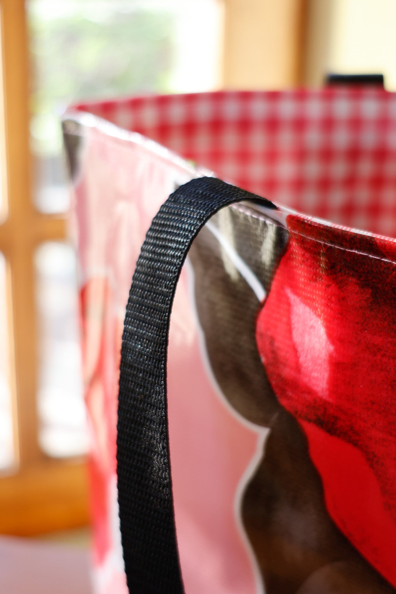 Reversible Oilcloth Totebag - Pink Magenta Blossom with Pink Gingham Two Sizes