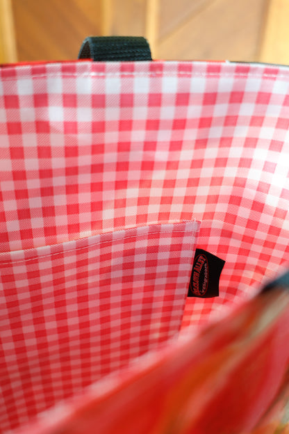 Reversible Oilcloth Totebag - Pink Magenta Blossom with Pink Gingham Two Sizes