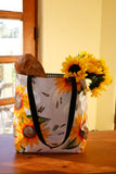 Reversible Oilcloth Totebag - Sunflowers with Black Gingham - Two Sizes