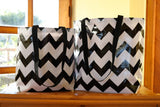 Reversible Oilcloth Totebag - Black Chevron with Black and Silver Confetti - Two Sizes