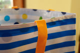 Reversible Oilcloth Totebag - Blue Stripes with Blue Confetti, Two Sizes