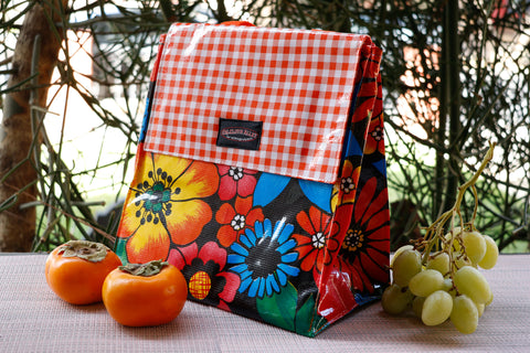 Oilcloth Insulated Lunch Bag - Black Flora