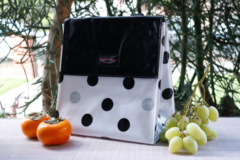 Oilcloth Insulated Lunch Bag - Black and Silver Confetti