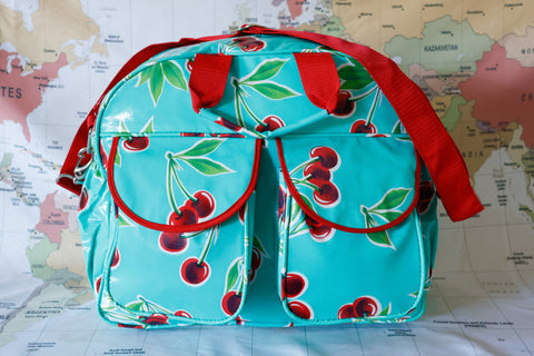 Oilcloth Carryall Bag - Turquoise Cherry