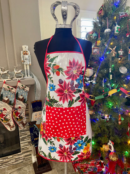 White Vintage Christmas Oilcloth Chef Apron