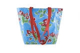 Reversible Oilcloth Totebag - Light Blue Strawberry with Light Blue Polka
