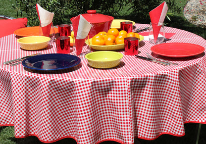 Round Red Gingham Oilcloth Tablecloths