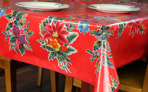 Red Vintage Christmas Standard Oilcloth Tablecloth