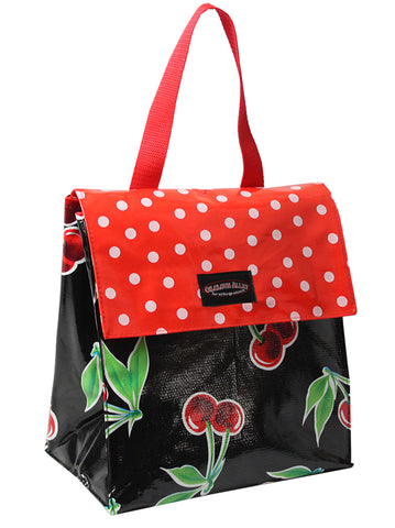 Oilcloth Insulated Lunch Bag - Black Cherry