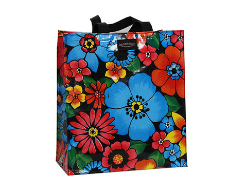 Oilcloth Shopping Bag - Black Flora