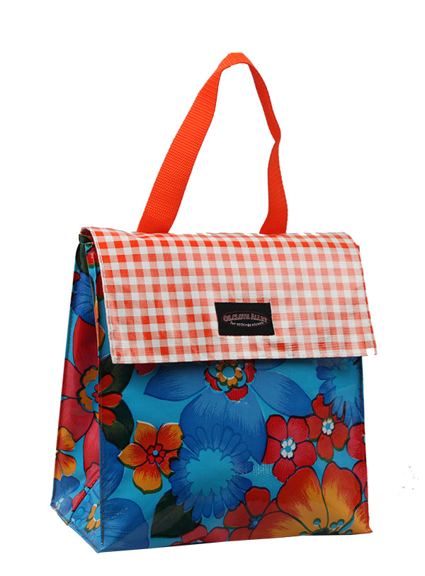 Oilcloth Insulated Lunch Bag - Blue Flora