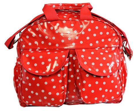 Oilcloth Carryall Bag - White on Red Polka