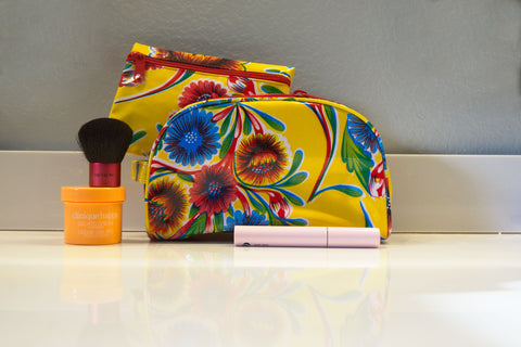 Yellow Spring Bloom Oilcloth Combination Set - Small Cosmetic Bag & Small Pouch