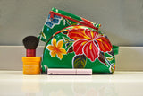 Green Hibiscus Oilcloth Combination Set - Mini Cosmetic Bag & Pouch