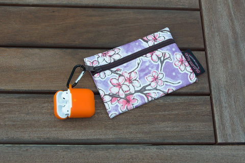 Small Oilcloth Lined Pouch - Purple Cherry Blossom