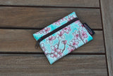 Small Oilcloth Lined Pouch - Seafoam Cherry Blossom