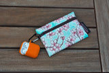 Small Oilcloth Lined Pouch - Seafoam Cherry Blossom