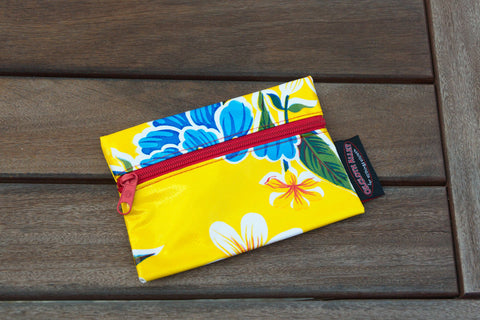 Small Oilcloth Lined Pouch - Yellow Hibiscus