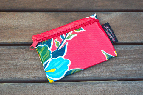Small Oilcloth Lined Pouch - Red Hibiscus