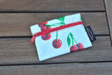 Small Oilcloth Lined Pouch - White Cherry