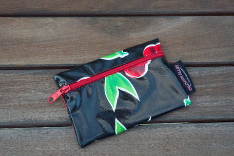 Small Oilcloth Lined Pouch - Black Cherry