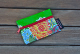 Small Oilcloth Lined Pouch - Green Mums