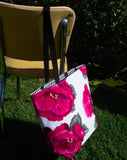 Reversible Oilcloth Totebag - Magenta Blossom with Black Gingham - Two Sizes