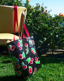 Reversible Oilcloth Totebag - Black Cherry with White on Red Polka